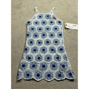 Rare Edition Kids Crotche Dress Girl Size 10 Blue Floral Soft Chic Boho Peasant